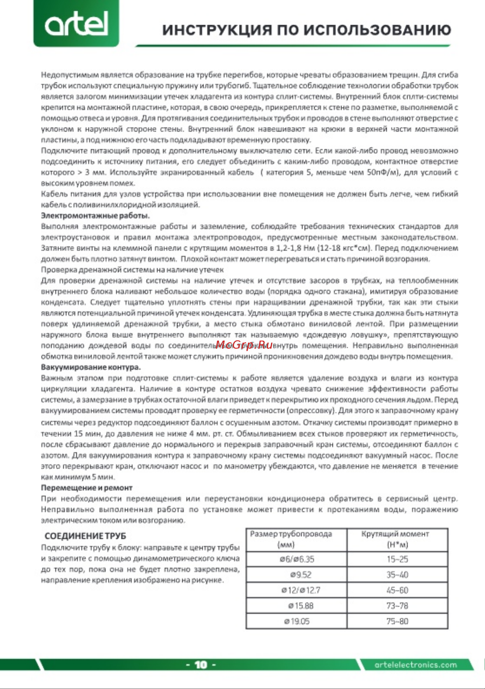 Artel Shahrisabz 12000 BTU Inverter (FKN12009BEL) Инструкция по эксплуатации онлайн [10/32] 904662