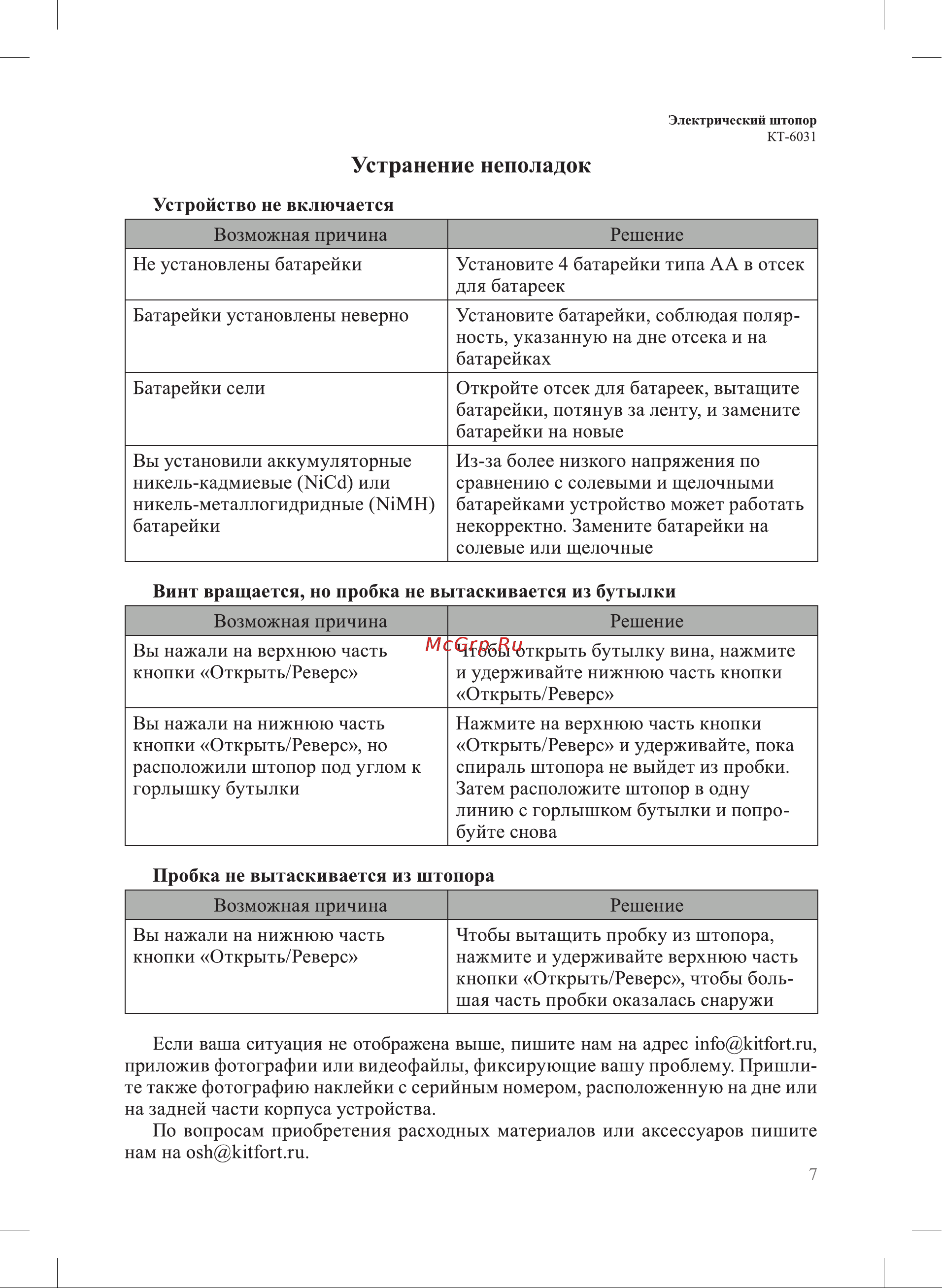 Kitfort KT-6031 Инструкция по эксплуатации онлайн [7/12] 905157