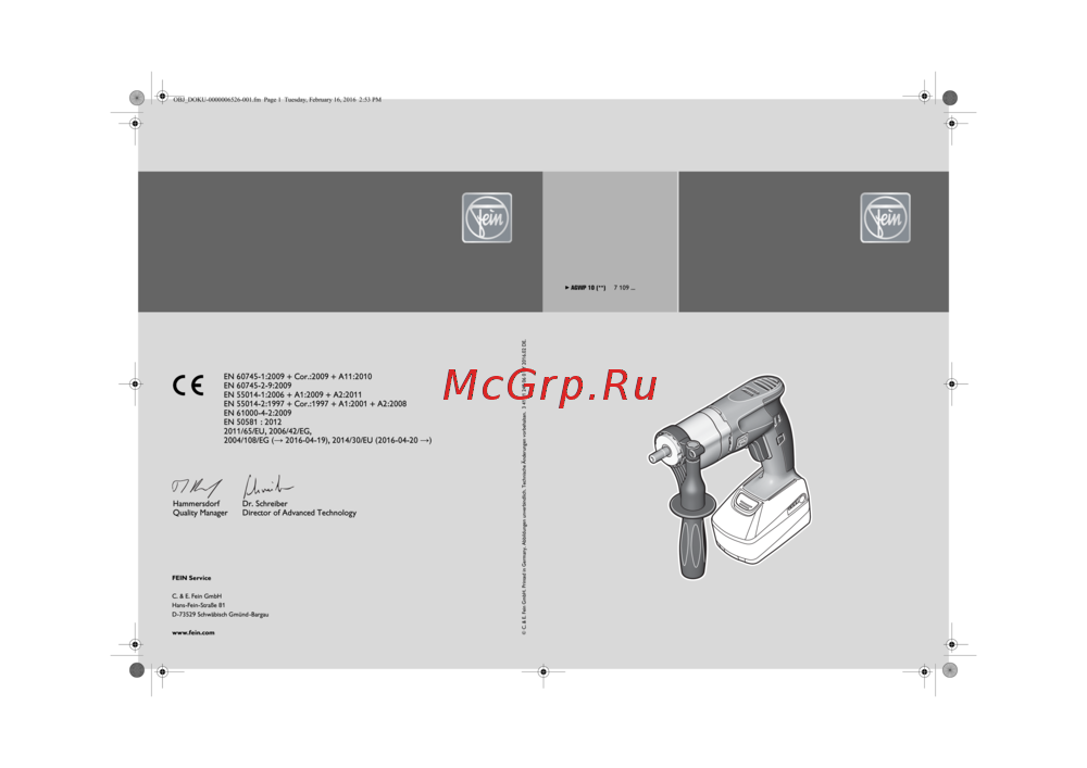 Fein AGWP 10 Инструкция