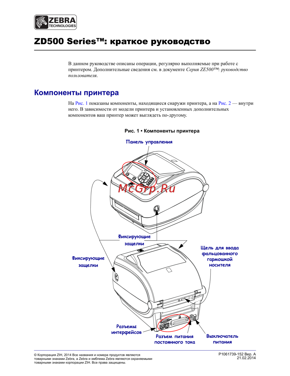 Zebra ZD500 Краткая инструкция