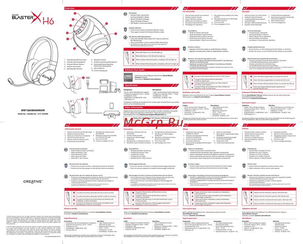 Creative Sound BlasterX H6 Инструкция к устройству
