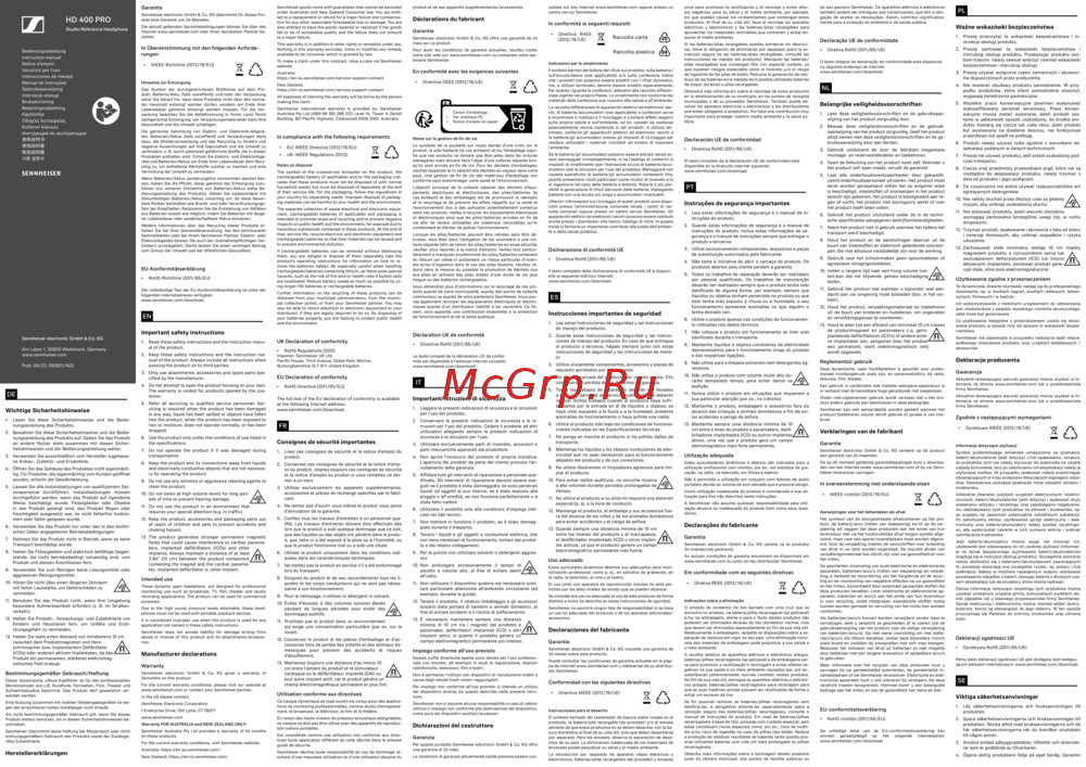 Sennheiser HD 400 PRO Руководство по использованию