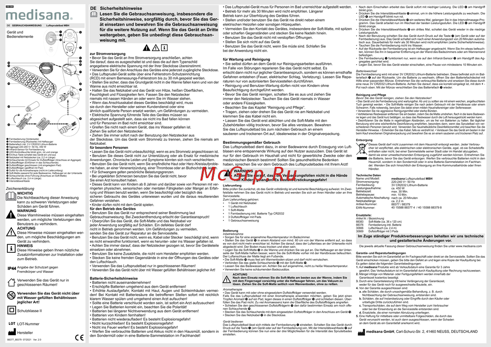 Medisana MBH Руководство по работе с устройством