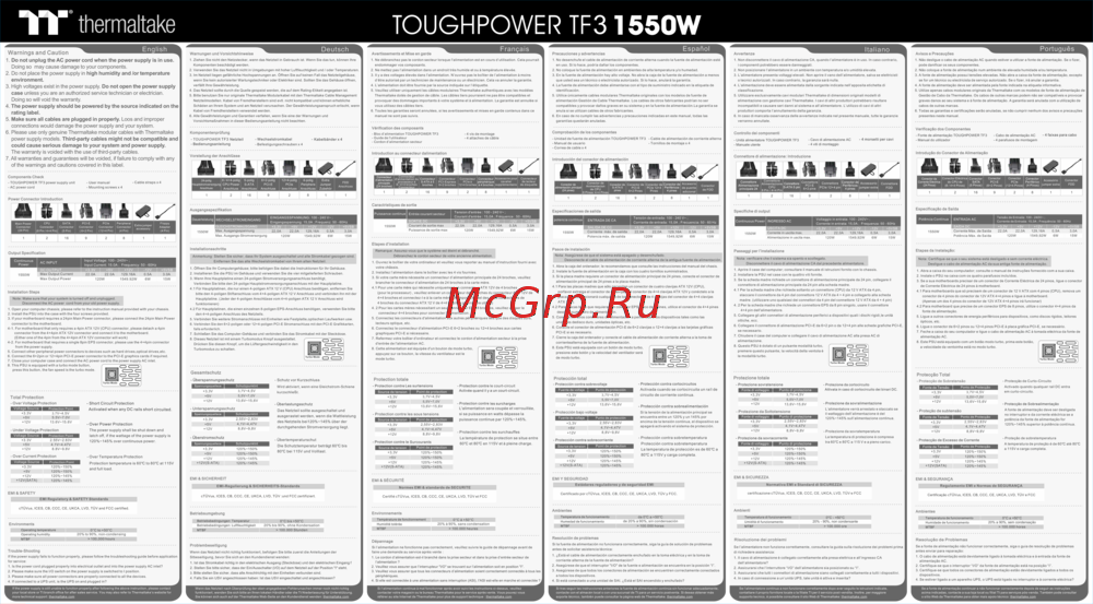 Thermaltake TOUGHPOWER TF3 1550W Руководство по использованию