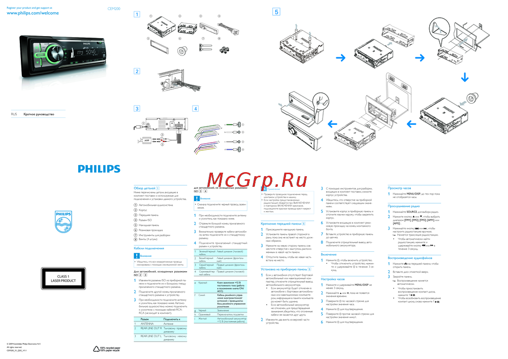 Philips CEM200 Краткая инструкция по использованию
