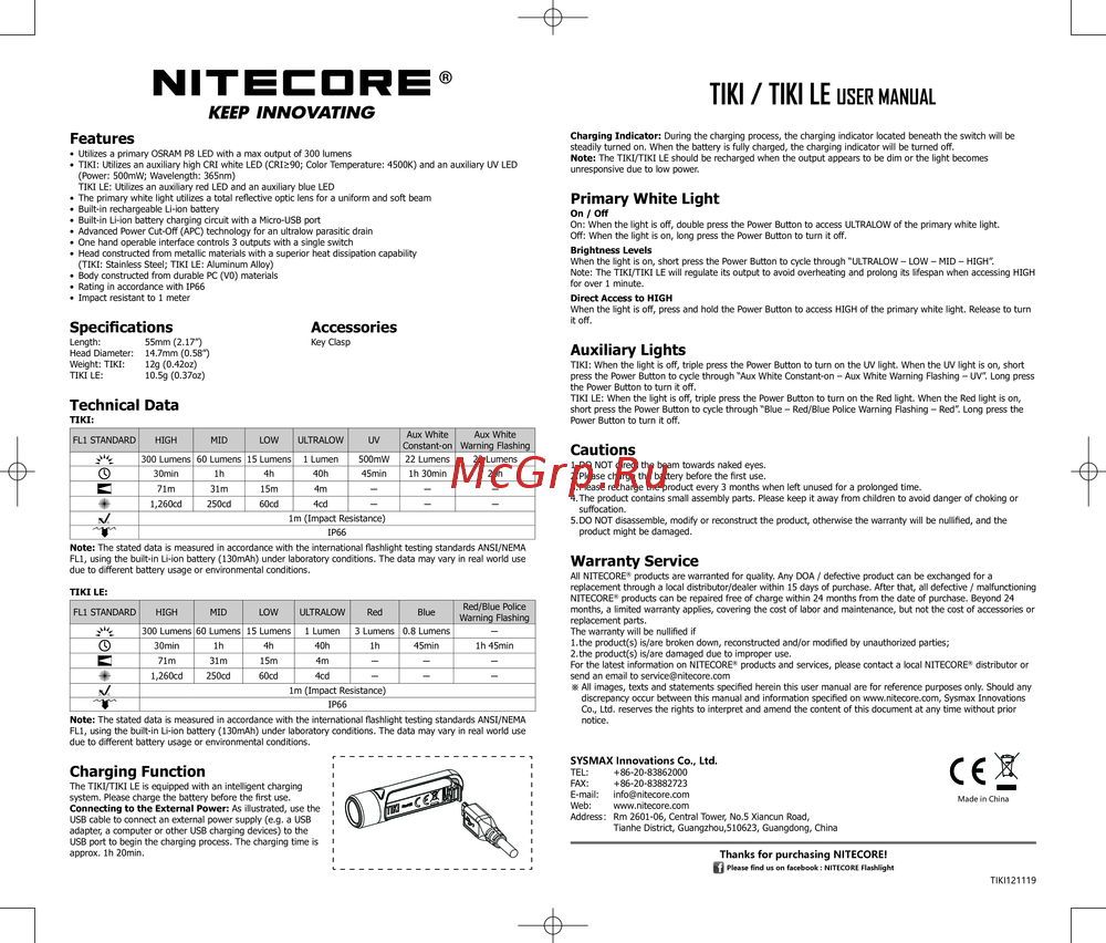 Nitecore TIKI LE Руководство пользователя
