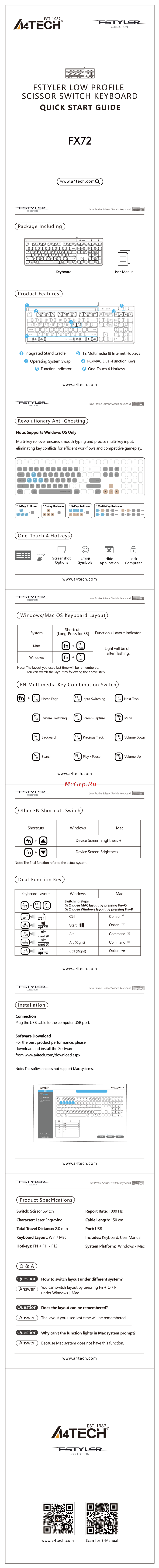 A4Tech FX72 Краткое руководство