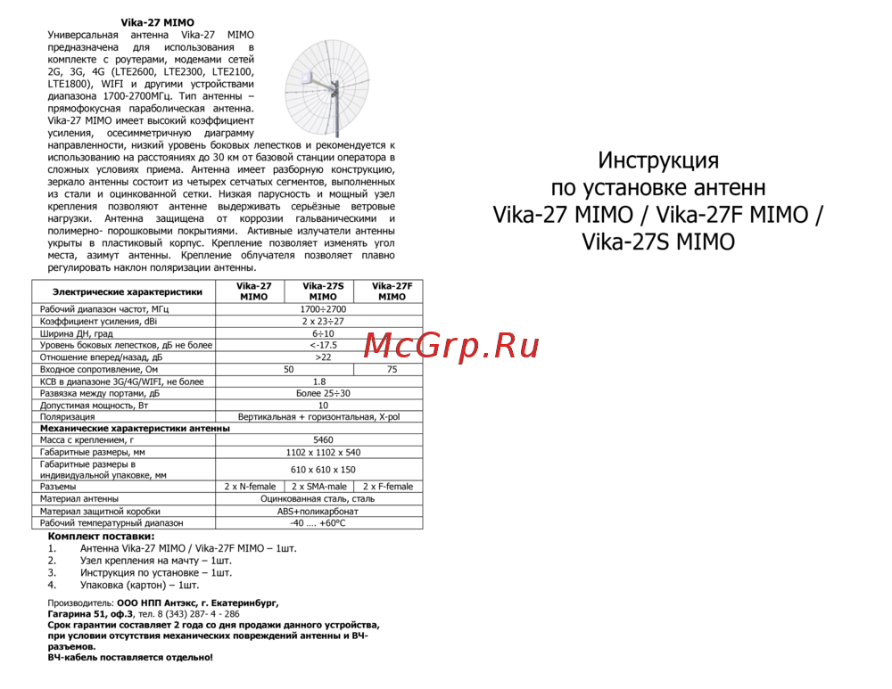 VIKA Vika-27S MIMO Руководство по установке