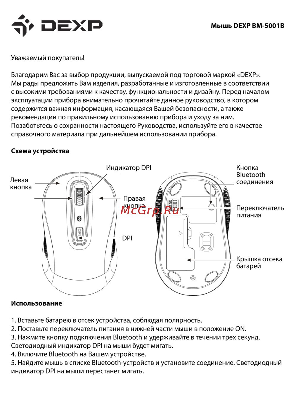 DEXP BM-5001B Руководство пользователя